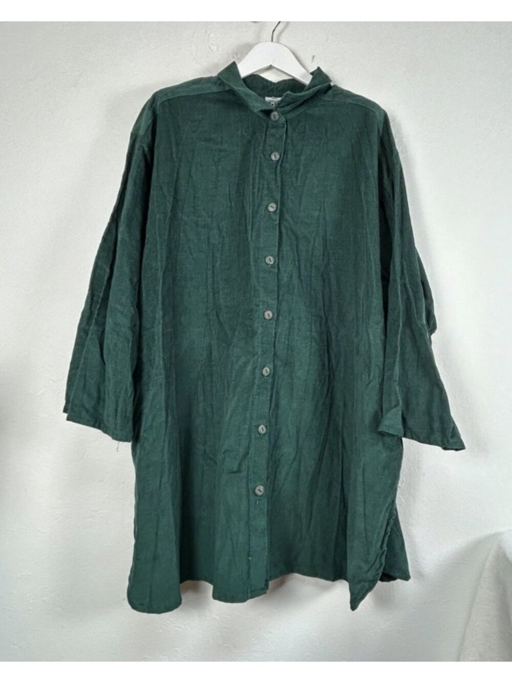 Making it Big Womens Oversized Green Button-Down Corduroy Tunic Dress Size 3